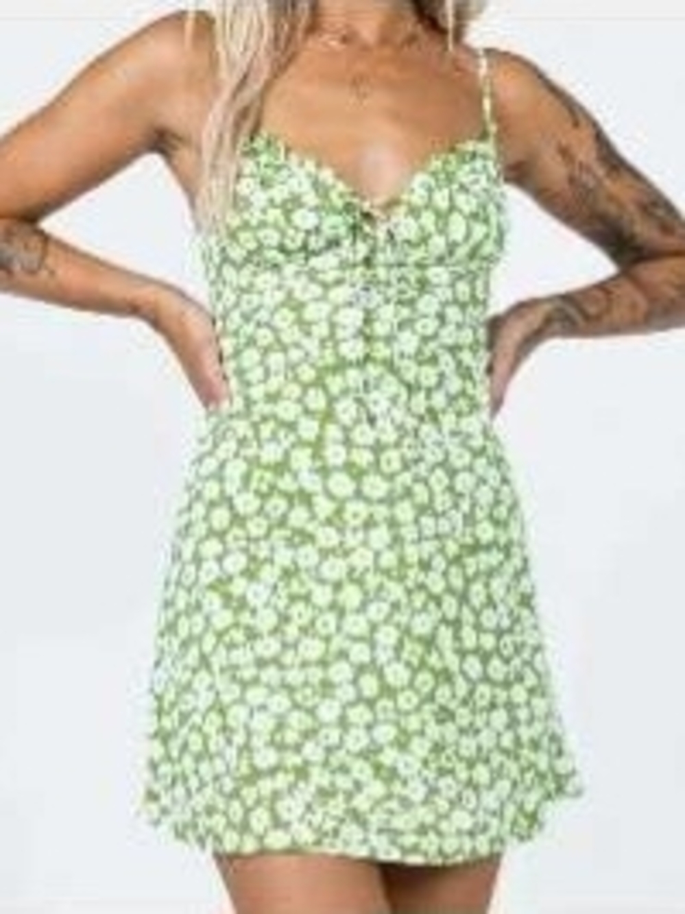 Princess Polly Green Floral Mini Dress with Spaghetti Straps